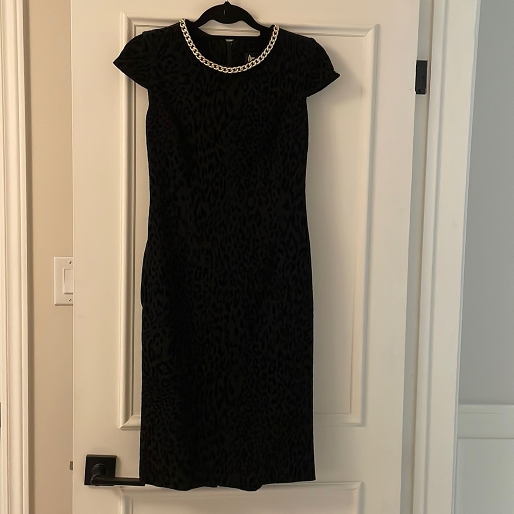 Bianca black midi dress leopard velvet gold chain